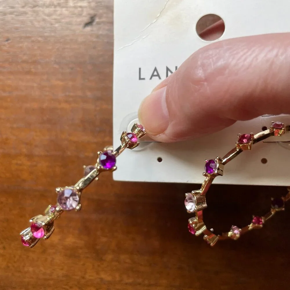 3/$12 Earrings.  Lane Bryant Gold Jeweled Earrings in Shades of Pink and Purple
